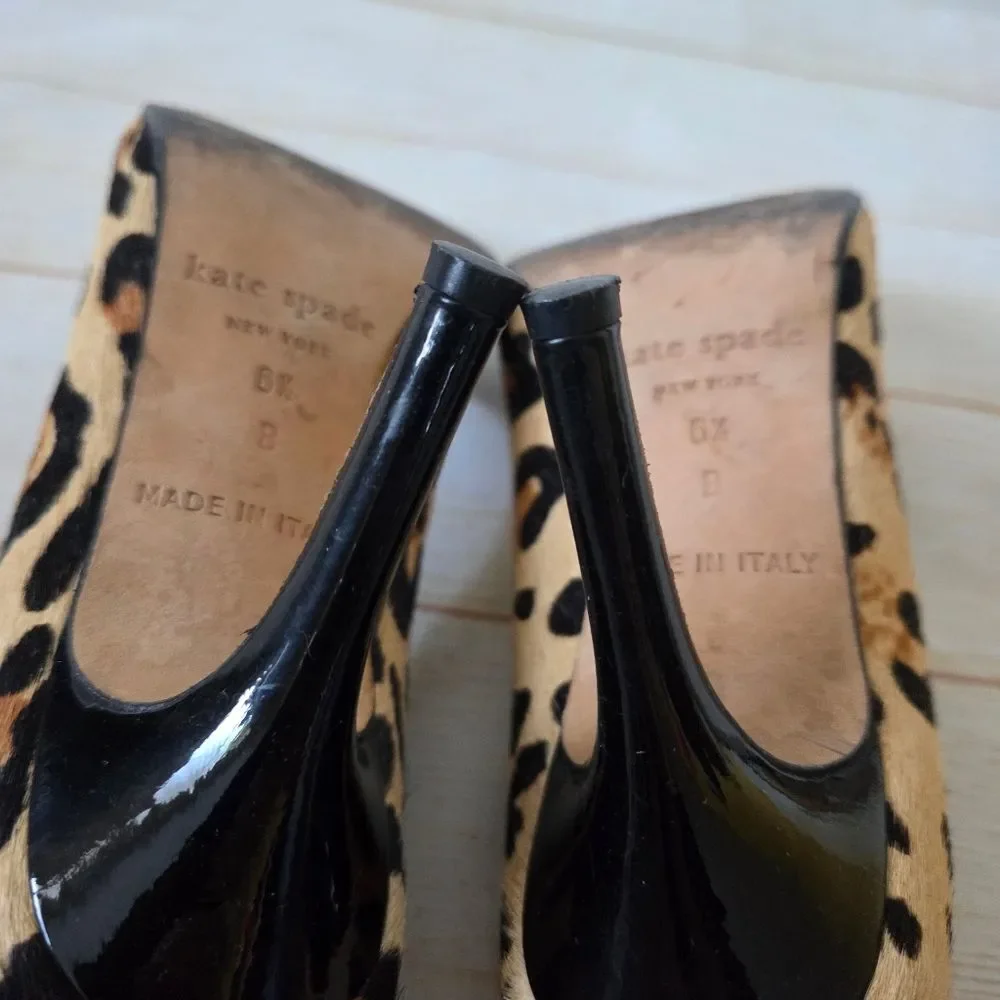 Kate Spade Leather Calfskin Animal Print Round Toe Heels Brown Black Size 6 1/2B